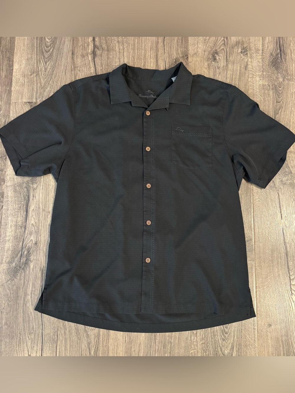 Tommy Bahama Coastal Breeze Solid Black Short Sleeve Mens Button Up Sz XL - SILK